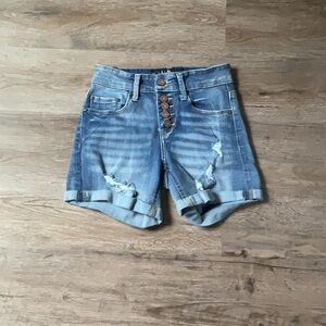 Indigo Rein Blue Jean Shorts with Distressed Details